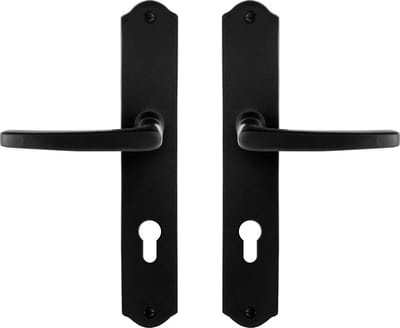 Deurkruk op schild - Smeedijzer zwart - Gietijzer - GPF - GPF6230.60 smeedijzer zwarte Deurklink Eno op PC72, 238x41x4mm
