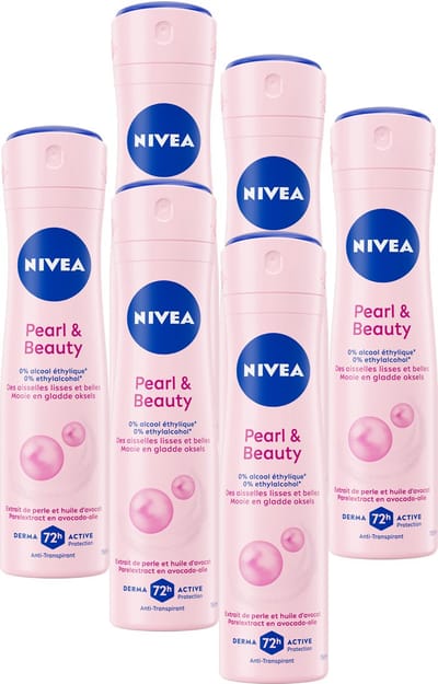 NIVEA Pearl & Beauty Anti-Transpirant Deodorant Spray - Voor egale en gladde oksels - Quick Dry Deo - Beschermt 48 uur - Voordeelverpakking - 6 x 150 ml