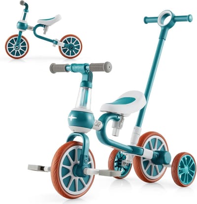 4-in-1 Loopfiets Driewieler voor Kinderen 2-4 Jaar met Duwstang