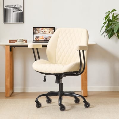 Ergonomische bureaustoel - in hoogte verstelbare kantoorstoel - Kantelbaar - 2-in-1 ontwerp - Brede zitting - Thuiswerk - 62x62x96 cm - Wit