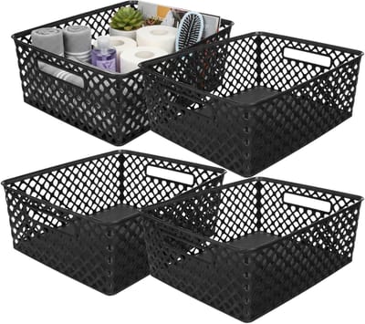 Storage Solutions Kast Opbergmand - 4x - van kunststof - zwart - 29 x 35 x 13 cm - 11 liter - organizer box