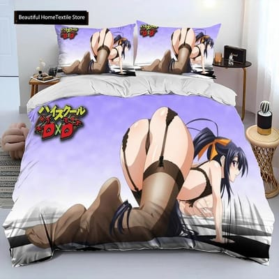 Sexy Meisje High School DxD Anime Dekbedovertrek Beddengoedset, Dekbedovertrek Bedset Dekbedovertrek Kussensloop, King Queen Size Beddengoedset Jongen 70x133cm 2pcs
