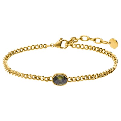 Lucardi - Dames Stainless steel armband met geboortesteen zirkonia voor dames - Armband - Staal - Goudkleurig - 20 cm