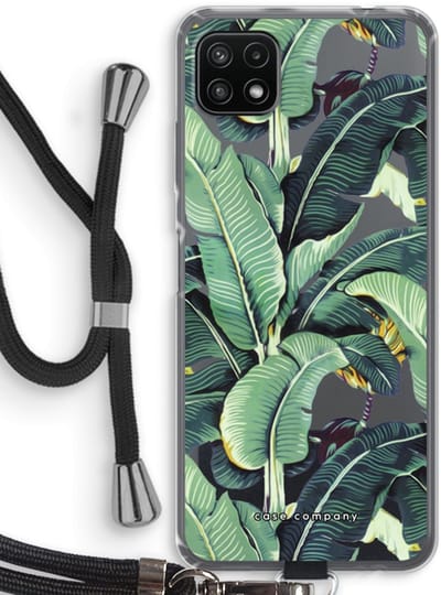 Case Company® - Hoesje met koord geschikt voor Samsung Galaxy A22 5G hoesje met Koord - Bananenbladeren - Telefoonhoesje met Zwart Koord - Bescherming aan alle Kanten en Over de Schermrand