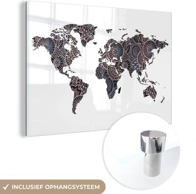 ® Glasschilderij 180x120 cm - Schilderij acrylglas - Wereldkaart - Zwart - Mandela - Kind - Jongen - Meid - Foto op glas - Muurdecoratie woonkamer - Wanddecoratie slaapkamer - Schilderijen