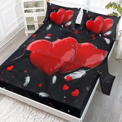 4-delige Lakenset In Rood Hartveer, Inclusief 1 Plat Laken, 1 Extra Groot Laken, 2 Kussenslopen ( Vitaliteit) 99cmx199cm red