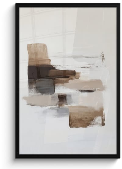 Poster in lijst - Fotolijst 60x90 cm - Posters - Penseelstreken - Balans - Beige - Bruin - Posterlijst zwart - Decoratie - Wanddecoratie woonkamer - Muurdecoratie slaapkamer