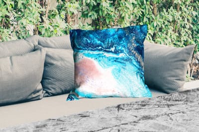 Sierkussen Buiten - Marmerlook - Blauw - Goud - Luxe - Glitter - Marmer - 60x60 cm - Weerbestendig