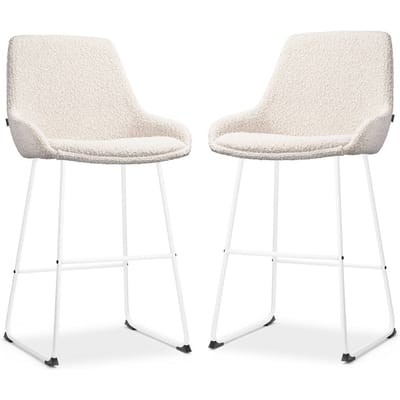 Nolon Nino-Isa Barkrukken Set van 2 Bouclé Beige - Wit Onderstel - 65 cm - Stof - Kookeiland - Barkruk met Rugleuning - Design - Comfortabel