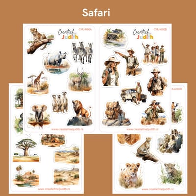 Bullet Journal Stickers - Planner Agenda Stickers - Safari stickers - 4 stickervellen - Dieren Afrika - Scrapbook stickers - Deco stickers - Leeuw stickers - volwassenen en kinderen