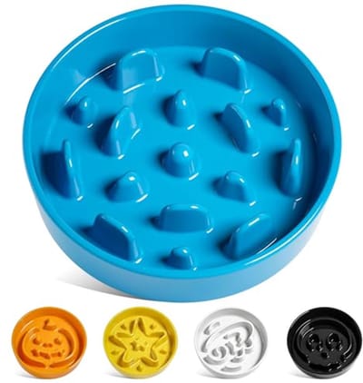 Keramische Slow Feeder Hondenbakken voor Kleine Rassen - 0,6 Kopjes Voer Schotel voor Snelle Eaters - Puzzel Kom voor Honden en Katten in Vortex Blauw