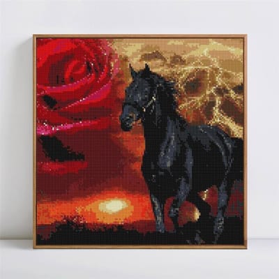 Diamant schilderij paard en bloem volledige ronde diamant borduurwerk dier mozaïek kruis 30x30CM brown