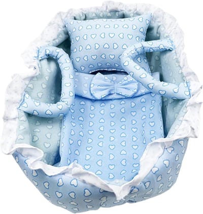 Poppenhangmat - Poppenmandje - Poppenverzorging - Met deken en kussen - 35 cm - Blauw