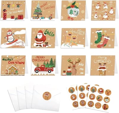 Dailygoods- Kerstkaarten set 24 stuks - Kerstkaarten met enveloppen - Vouwkaarten - Wenskaarten voor vrienden/familie - Hoogwaardig karton - Innovatief design