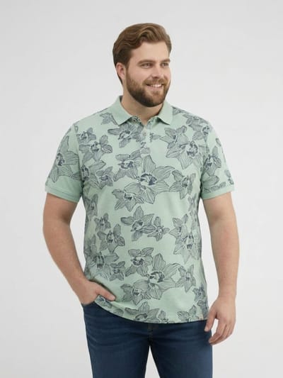 LERROS Poloshirt met print en platgebreide kraag, grote maten , Maat: 4XL , Kleur: BAY GREEN , 100% katoen