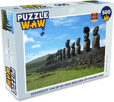 Puzzel Zijaanzicht van de rij Moai beelden op Paaseiland - Legpuzzel - Puzzel 500 stukjes