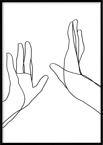 Poster Line Art High Five - 30x40 cm met Fotolijst - Line art poster - Abstracte poster - Ingelijst - WALLLL