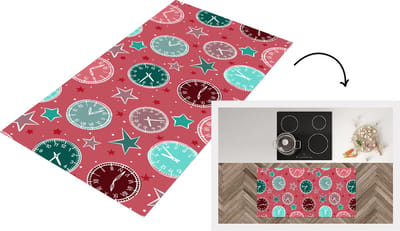 Keukenloper - Loper keuken - Klok - Roze - Patronen - Sterren - 120x60 cm - Keukenloper vinyl