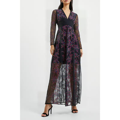 French Connection Emilia Embroidered Mxi Dress Black Maat: 8 | Maxi Jurken Outlet | Dames | Zwart