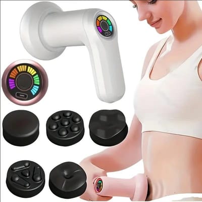 Draagbaar Massagepistool Multifunctionele Massager met 5 Massagetips USB-oplaadbaar en Vetwegduwapparaat Wit Geschikt voor het Lichaam roze