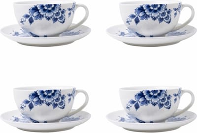 Kop en schotel Paauw Blauw - Porselein - 150 ml - 4 stuks