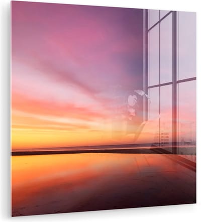 MuchoWow® Glasschilderij 90x90 cm - Schilderij acrylglas - Zee - Kleuren - Zon - Foto op glas - Muurdecoratie woonkamer - Wanddecoratie slaapkamer - Schilderijen