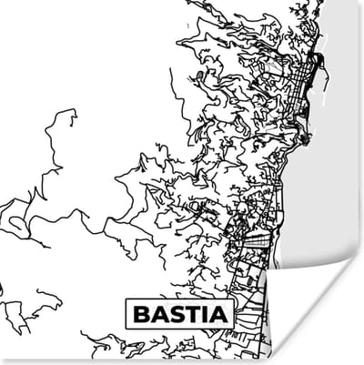 Poster Frankrijk – Kaart – Plattegrond – Stadskaart - Bastia - Zwart wit - 100x100 cm XXL