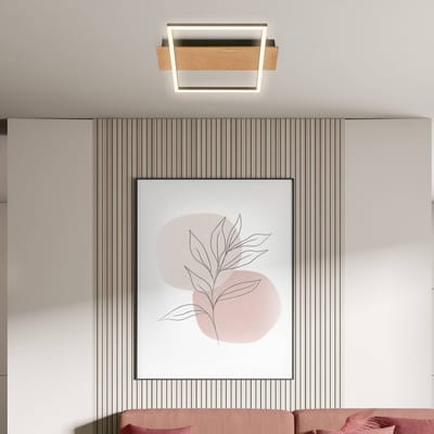 Briloner Kada - LED plafondlamp - 3909014 - Houtdecor - AAN/UIT - Warm wit licht - 34 x 26 x 6 cm - Zwart hout