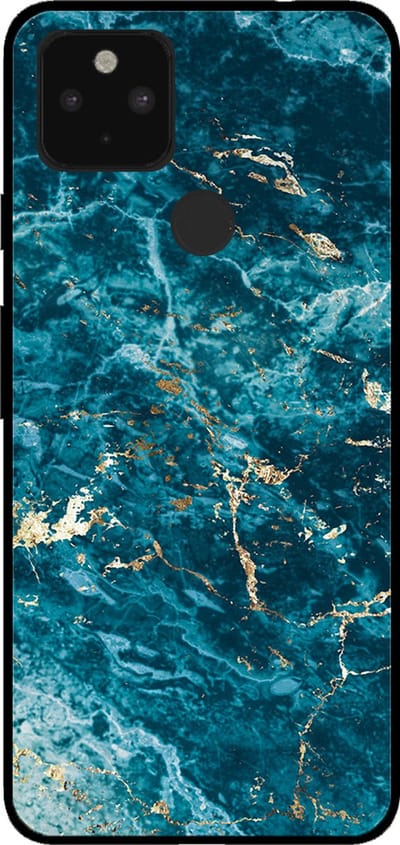 Smartphonica Telefoonhoesje voor Google Pixel 4A 5G met marmer opdruk - TPU backcover case marble design - Blauw Goud geschikt voor Google Pixel 4A 5G