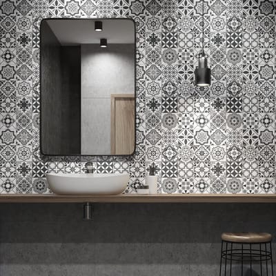 Zelfklevende tegelmuurstickers voor keuken en badkamer - 30 cementtegelstickers, Azulejos Minchia-stijl - 30 stickers, 20x20 cm