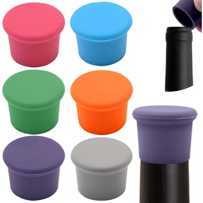 6-pack - Siliconen wijnflesstoppers - Herbruikbare bierflesstoppers - Vervangbare kurken om wijn vers te houden (verschillende kleuren)