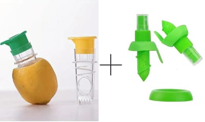 K&R Ventures® Citroenpers – 5 Delige Set met Citroenspuit & Deksel – Citruspers met Schroefdop – Compacte Sapcentrifuge voor Vers Sap & Koken
