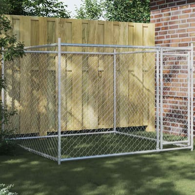 vidaXL - Hondenhok - met - deur - 2x2x1,5 - m - gegalvaniseerd - staal - grijs