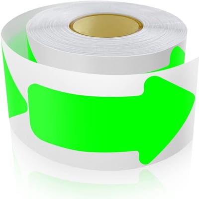 Pack of 200 Stickers - 5 x 10 cm - Arrows - Floor Marking - Self-Adhesive - Weatherproof - Fluorescent Green