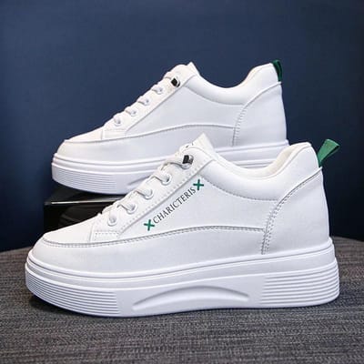 WTEMPO Dames Casual Sportschoenen Dikke Zool Verhogende Kruisbanden Lente en Herfst Zachte Zool Platte Hak Veelzijdig Comfortabel Mode Enkele Schoenen 35 wit