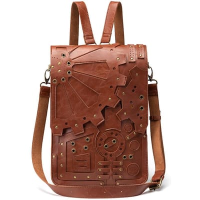 Damesrugzak in retrostijl, In Europa en Amerika, Een Steampunk Tandwiel Schooltas, en Een Enkelvoudige Schouder Crossbody Tas brown