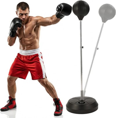 Complete Boksbal op Standaard - In Hoogte Verstelbaar (125-145 cm) - Bokstrainer voor Thuis - Reflex & Coördinatie Punching Ball - Voor Volwassenen & Kinderen