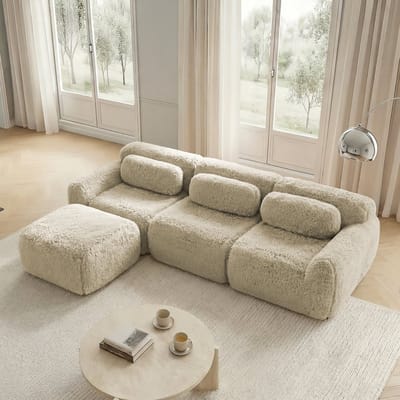 MODFU Modulaire Hoekbank - Frameloos En Montagevrij - Minimalistisch - Voor Woonkamer - Pluche - Lichtkhaki