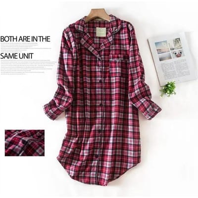 Flanel Katoenen Thuis Nachthemd Cardigan Shirt Nachthemd Schattige Cartoon Plaid Ontwerp Pyjama Pyjama voor Vrouwen M black