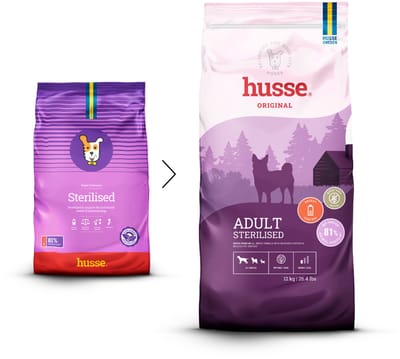 Husse Sterilised - Hondenvoer met Kip voor Gecastreerde Honden, Hondenbrokken, Droogvoer, Hondenvoeding - 5 x 100g Proefpakket