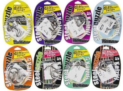 Magische Metalen Puzzels in display - set van 4 verschillende