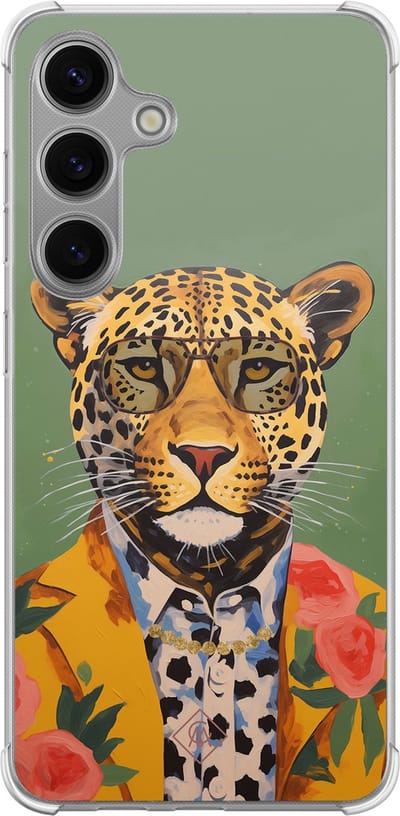 Casimoda® hoesje - Geschikt voor Samsung Galaxy S24 - Luipaard Hipster - Shockproof case - Extra sterk - TPU/polycarbonaat - Groen, Transparant