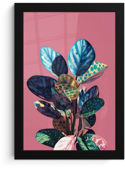 Poster in lijst - Fotolijst 20x30 cm - Posters - Plant - Bladeren - Stippen - Abstract - Posterlijst zwart - Decoratie - Wanddecoratie woonkamer - Muurdecoratie slaapkamer