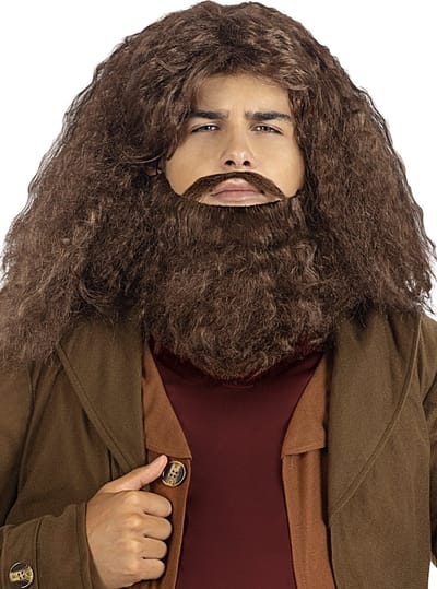 FUNIDELIA Hagrid pruik met baard voor mannen - Bruin