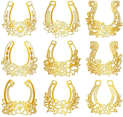 Dailygoods- Zelfklevende Stickers 9 Stuks - Gouden Hoefijzer - Waterdichte Decoratieve Stickers - Plakboeken - DIY Harshandwerk - 4 x 4 cm - Decoratiestickers