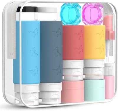 Famanu – Reisflessen voor Toiletartikelen 3.4 oz/2.1 oz - Knijpbare Siliconen Reisflessen Set - Lege Lekvrije Navulbare Reisflessen om te Vullen voor Shampoo en Lotion - Reisaccessoires