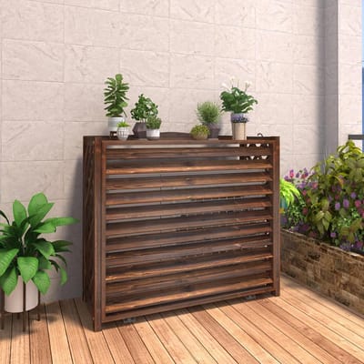 Houten Privacy Scherm - Plantenstandaard Buiten - Airco Verbergen - Verkoolde Sparren Hout - Tot 145cm Breed - Bruin