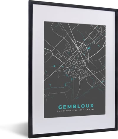 Fotolijst incl. Poster - Stadskaart – Grijs - Kaart – Genk – België – Plattegrond - 30x40 cm - Posterlijst