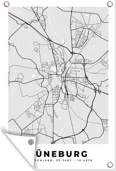 Muurdecoratie Duitsland - Stadskaart - Plattegrond - Kaart - Lüneburg - 120x180 cm - Tuinposter - Tuindoek