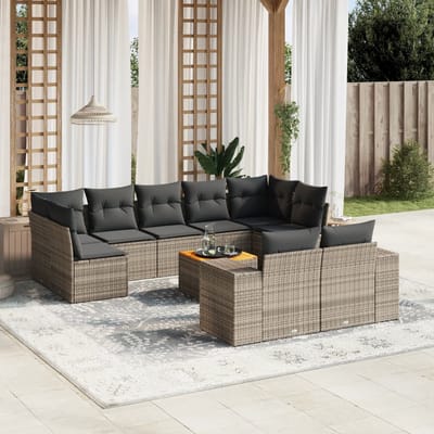 vidaXL - 10-delige - Loungeset - met - kussens - poly - rattan - grijs